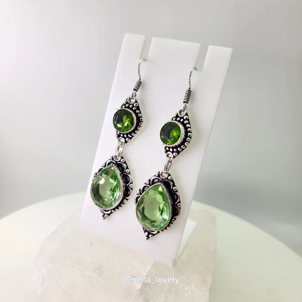 Peridot Gemstone Ethnic Handmade Drop Dangle Earrings 2.6
